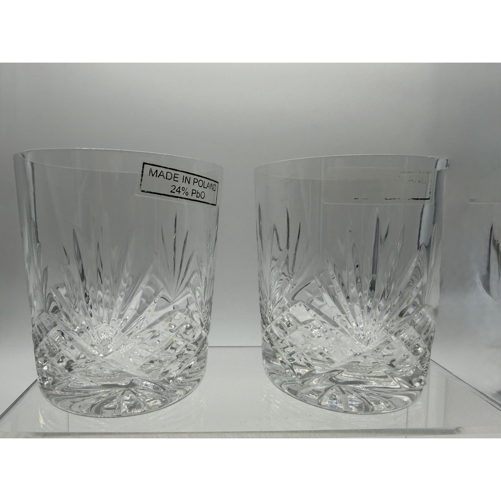 Vintage Poland Lead Crystal Double‎ Old Fashioned Glasses Set of 2 Good Tumblers